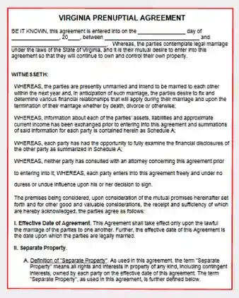 Virginia Prenuptial Agreement Template Form PDF Word