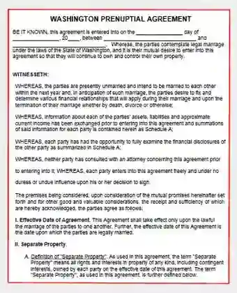 Washington Prenuptial Agreement form template pdf