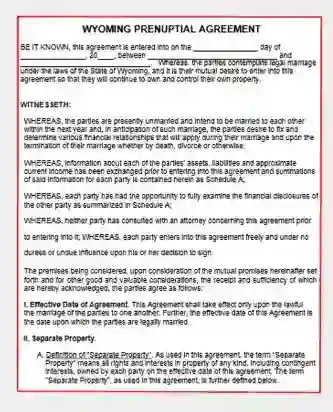 Wyoming Prenuptial Agreement form template pdf