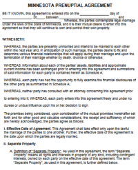 Minnesota Prenuptial Agreement template pdf word