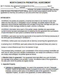 North Dakota Prenuptial Agreement template pdf word