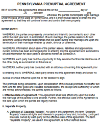 Pennsylvania Prenuptial Agreement template pdf word