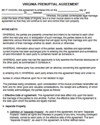 Virginia Prenuptial Agreement template pdf word