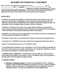 Washington State Prenuptial Agreement template pdf word