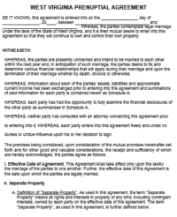 West Virginia Prenuptial Agreement template pdf word